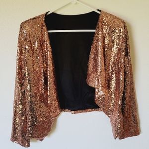 Rose Gold Sequin Waterfall Collar Jacket, Size M